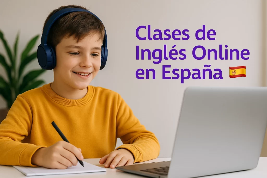 Niño tomando clases de inglés online en España desde casa